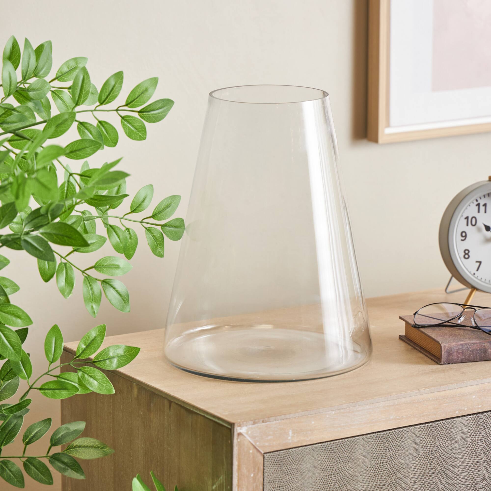 12.5" Clear Wide Cone-Shaped Glass Vase